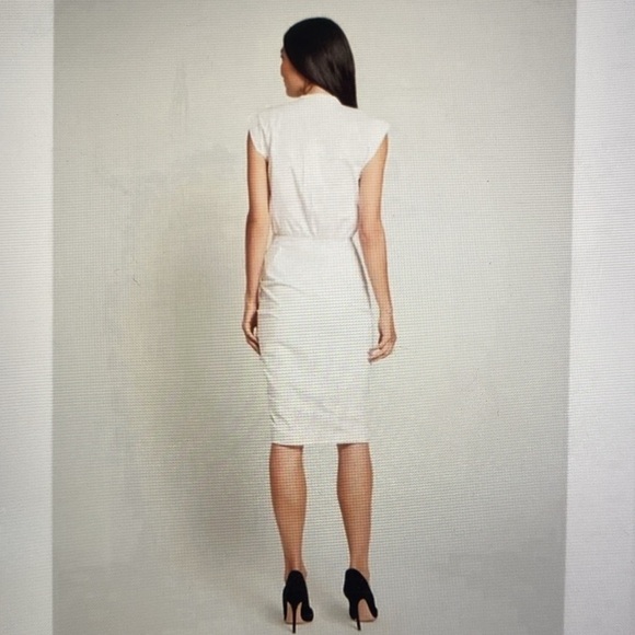 Veronica Beard Ruched Shirt Dress Womens Size 8 Cotton Midi contemporary White - Picture 5 of 12